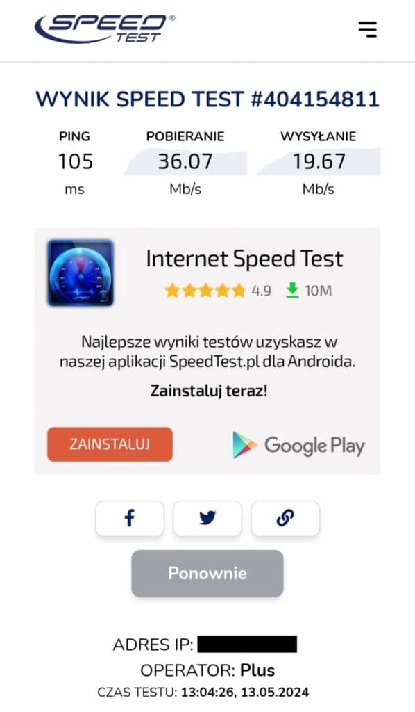 Test prędkości internetu karty esim w Incekum, jakieś 30 km od Alanya