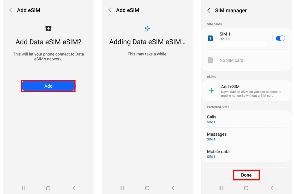 Installieren einer eSIM-Karte unter Android Schritt 4