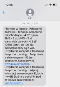 SMS po przylocie do Egiptu